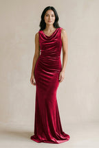 Robe demoiselle d’honneur rosewood longue sans manches froncée effet drapé - Harana