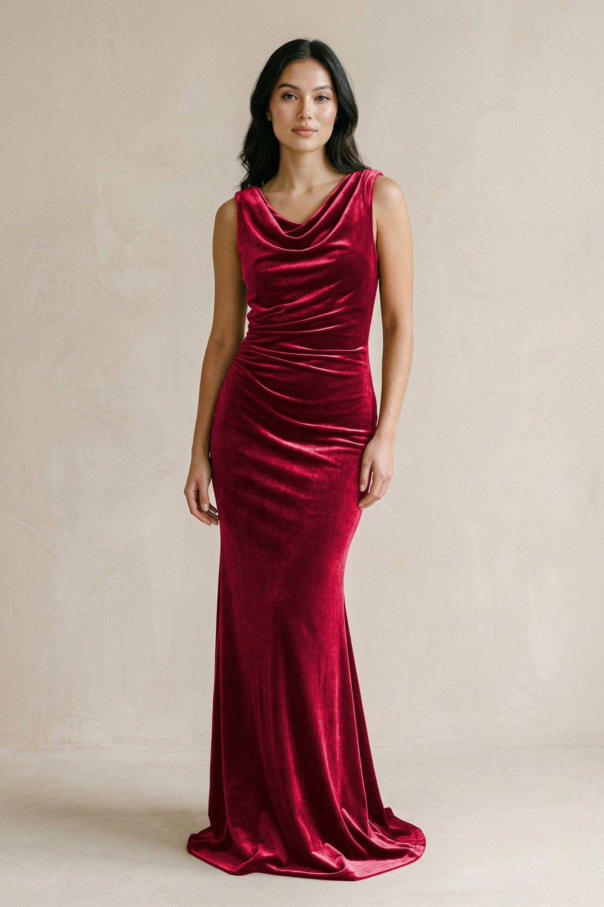 Robe demoiselle d’honneur rosewood longue sans manches froncée effet drapé - Harana