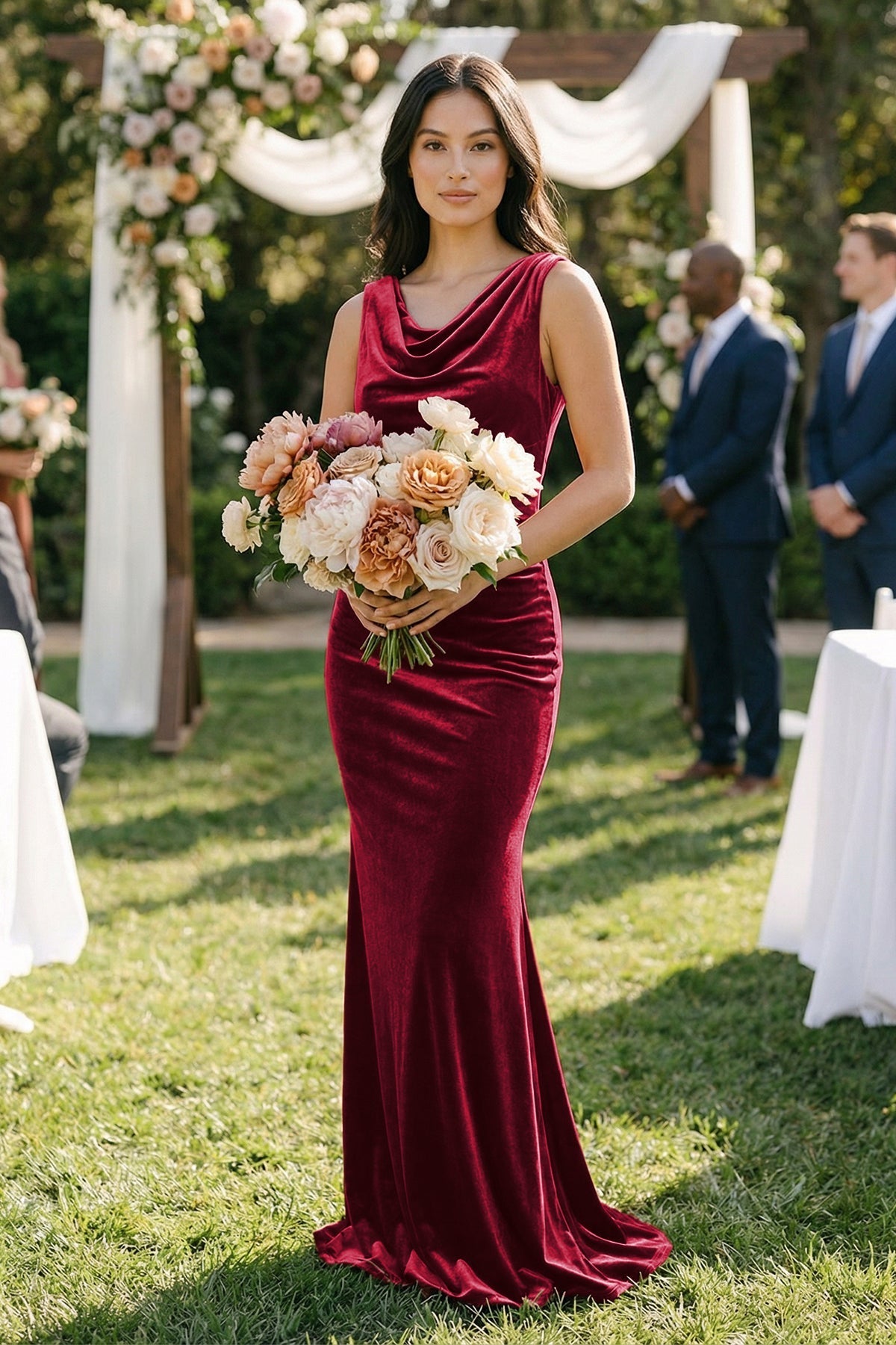 Robe demoiselle d’honneur rosewood longue sans manches froncée effet drapé - Harana