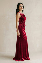 Robe demoiselle d’honneur rosewood longue sans manches froncée effet drapé - Harana