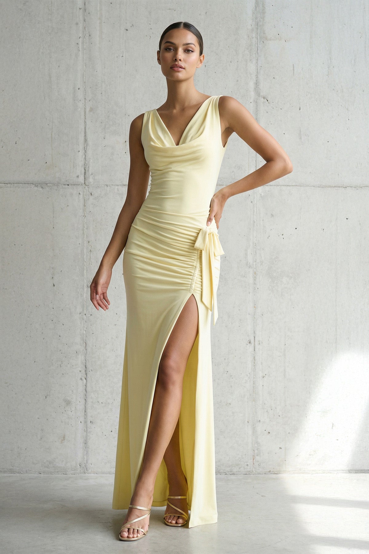 Robe longue avec fente effet drapé - Harana
