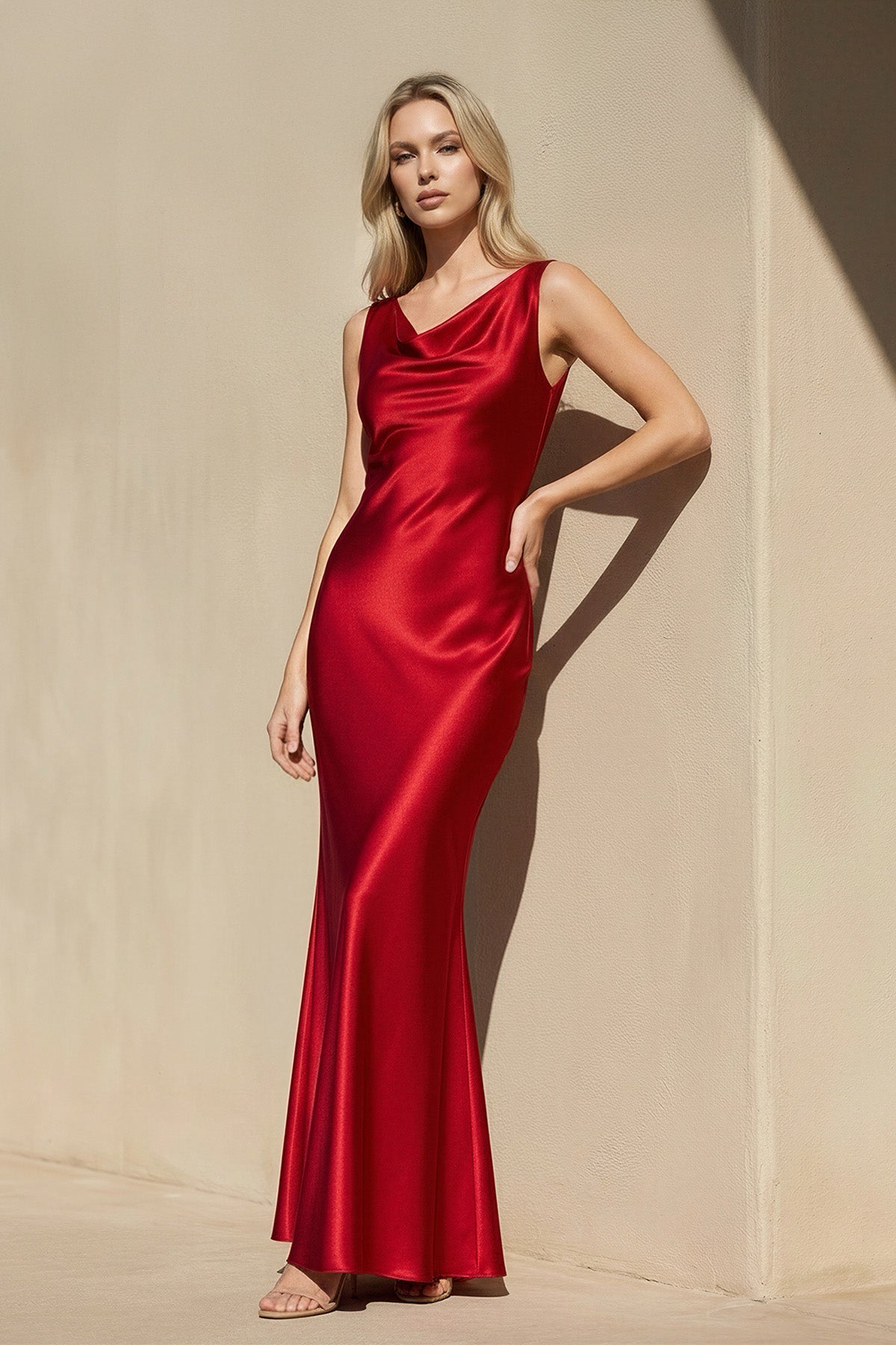 Robe longue rouge satinée - Harana