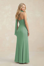 Robe demoiselle d’honneur vert d’eau longue sans manches effet drapé en mousseline - Harana
