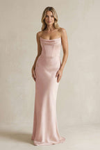 Robe demoiselle d’honneur pale blush longue sans manches froncée à corset - Harana
