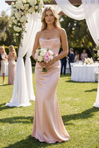 Robe demoiselle d’honneur pale blush longue sans manches froncée à corset - Harana