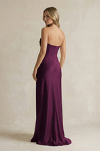 Robe demoiselle d’honneur sangria longue sans manches froncée à corset - Harana