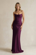 Robe demoiselle d’honneur sangria longue sans manches froncée à corset - Harana