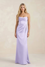 Robe demoiselle d’honneur lavande longue bustier froncée satinée - Harana