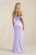 Robe demoiselle d’honneur lavande longue bustier froncée satinée - Harana