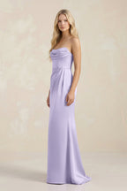 Robe demoiselle d’honneur lavande longue bustier froncée satinée - Harana