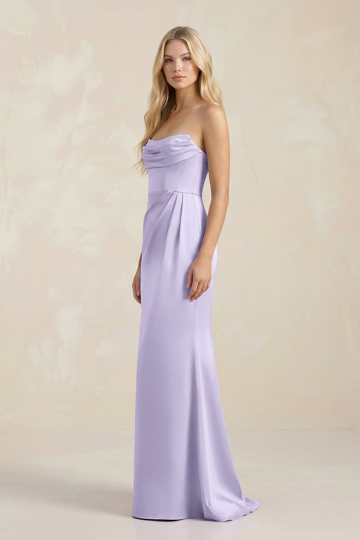 Robe demoiselle d’honneur lavande longue bustier froncée satinée - Harana