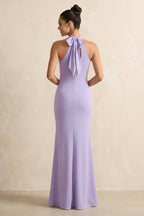 Robe demoiselle d’honneur lavande longue dos nu sans manches effet drapé - Harana