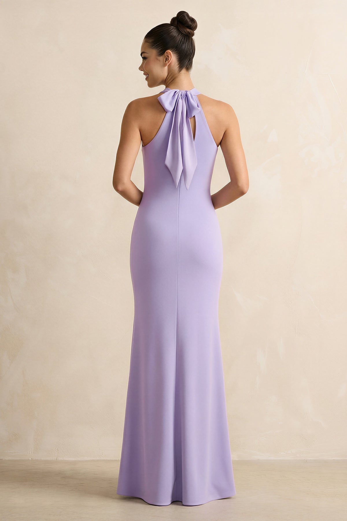 Robe demoiselle d’honneur lavande longue dos nu sans manches effet drapé - Harana