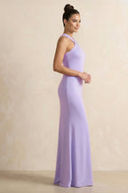 Robe demoiselle d’honneur lavande longue dos nu sans manches effet drapé - Harana