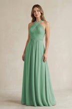 Robe demoiselle d’honneur vert d’eau longue dos nu sans manches plissée - Harana