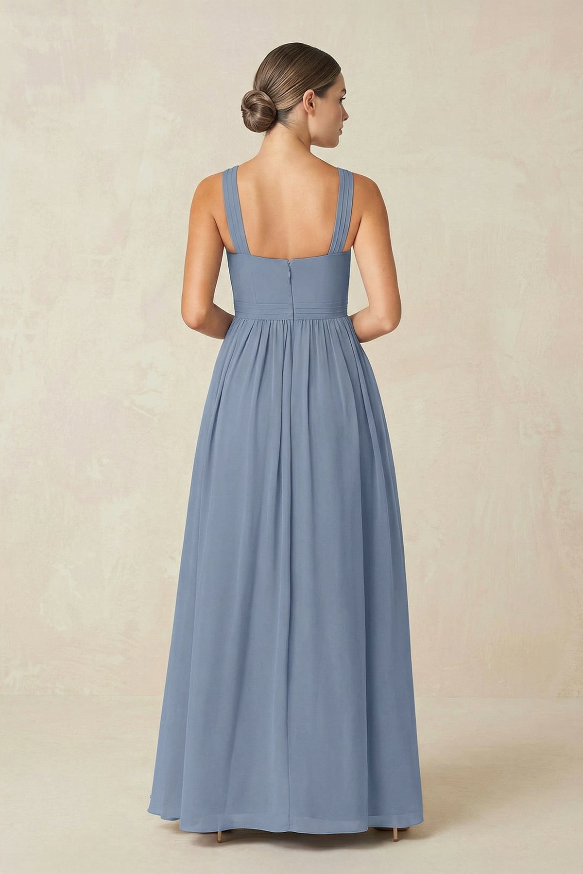 Robe demoiselle d’honneur neptune longue dos nu sans manches avec fente - Harana