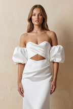 Robe de mariée blanche fourreau satinée décolleté cœur - Harana