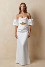 Robe de mariée blanche fourreau satinée décolleté cœur - Harana