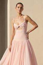 Robe longue rose poudré à fines bretelles - Harana