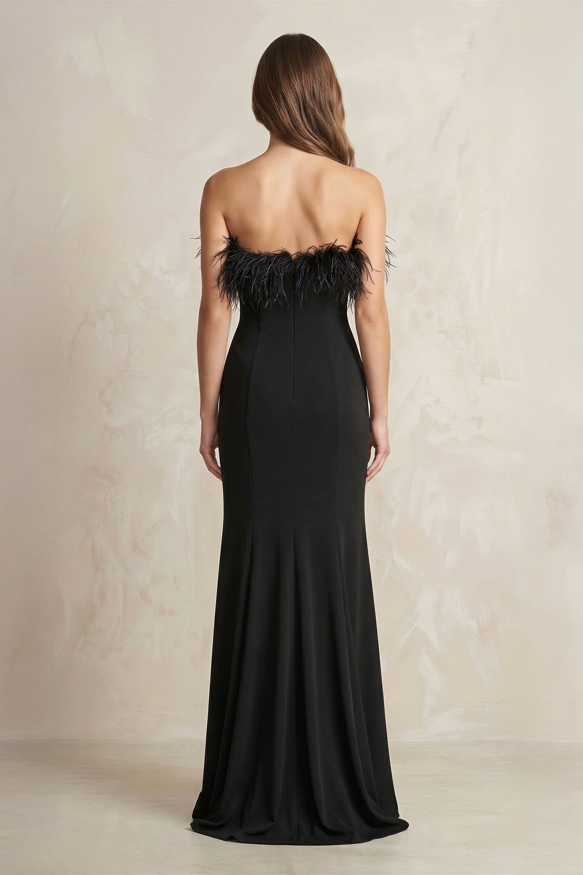 Robe longue noir satinée bustier avec fente - Harana