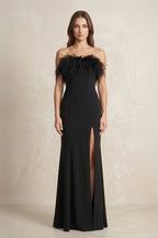 Robe longue noir satinée bustier avec fente - Harana
