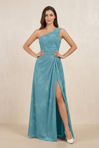 Robe demoiselle d’honneur adriatic blue longue asymétrique sans manches avec fente - Harana