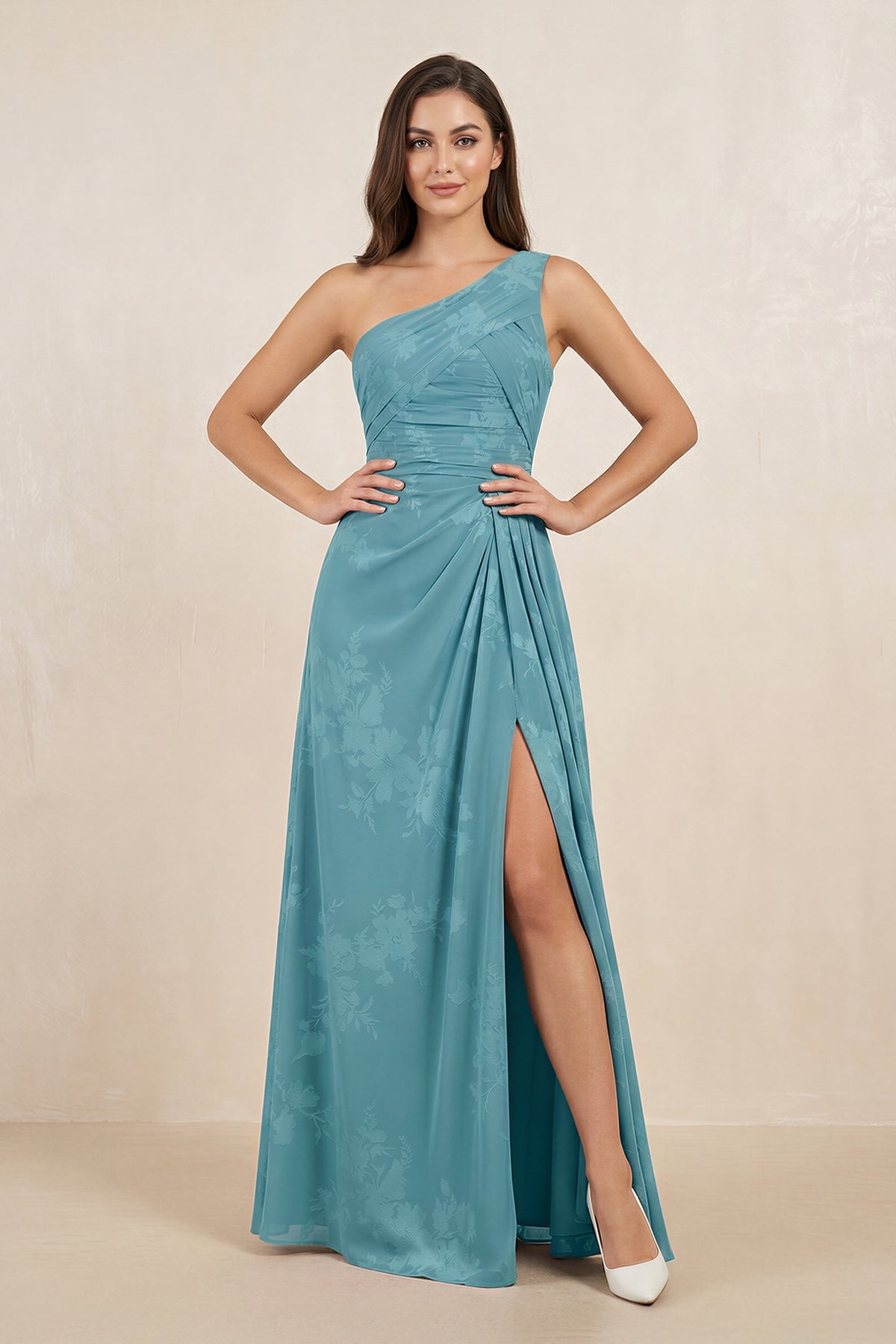 Robe demoiselle d’honneur adriatic blue longue asymétrique sans manches avec fente - Harana