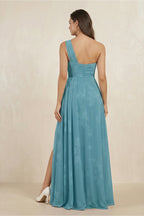 Robe demoiselle d’honneur adriatic blue longue asymétrique sans manches avec fente - Harana