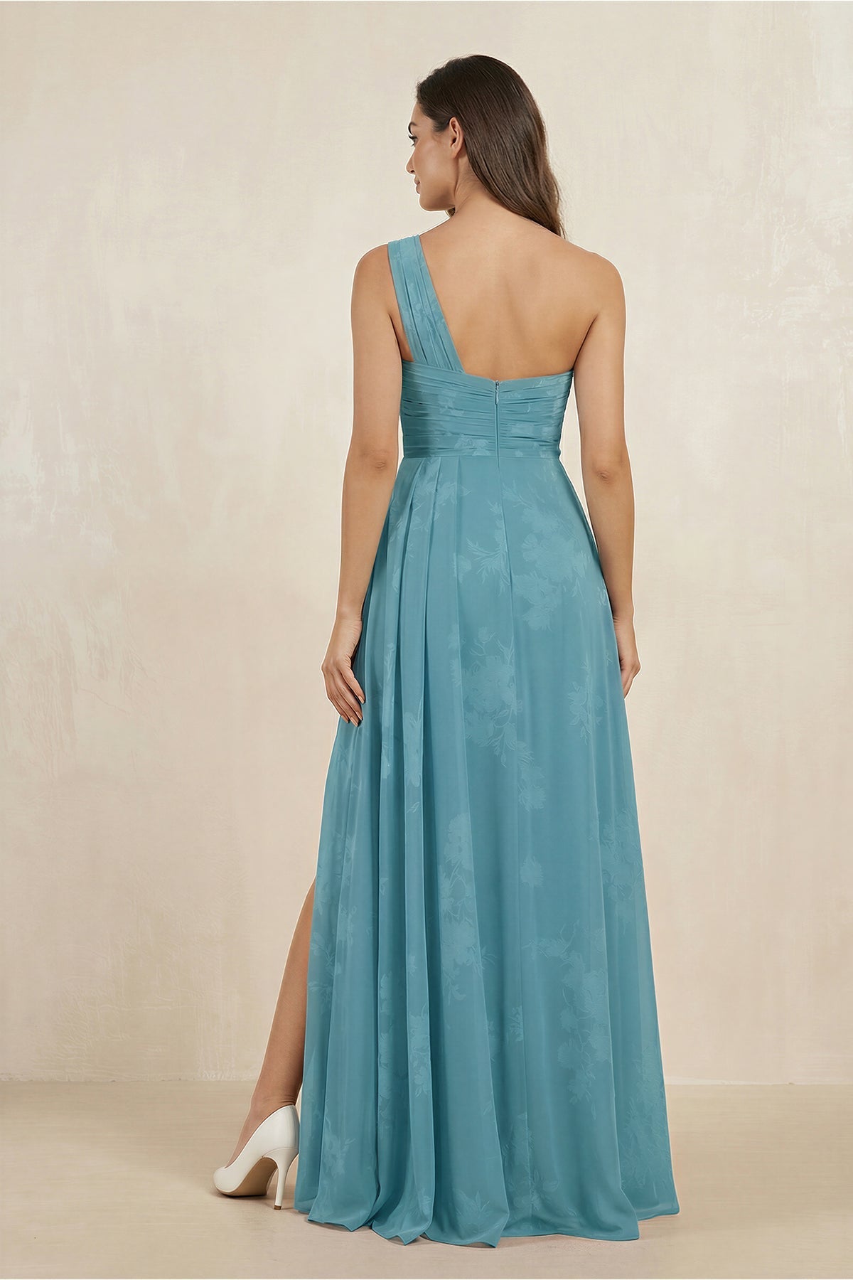 Robe demoiselle d’honneur adriatic blue longue asymétrique sans manches avec fente - Harana