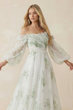 Robe de mariée blanche trapèze en organza à épaules dénudées manches longues - Harana