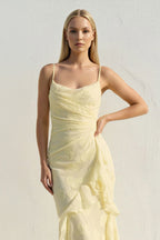 Robe midi jaune à volants - Harana