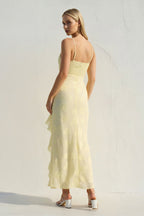 Robe midi jaune à volants - Harana