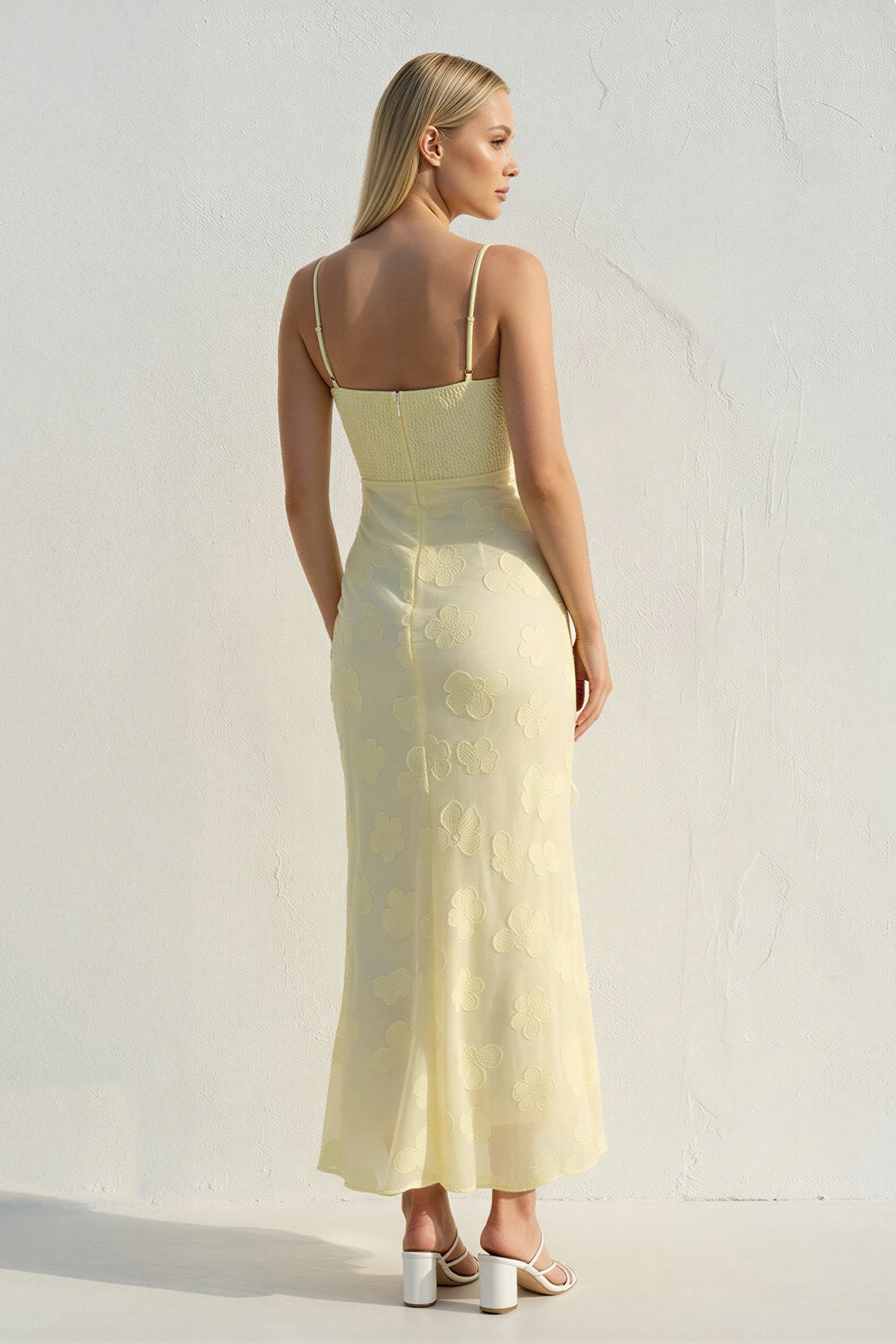 Robe midi jaune à volants - Harana