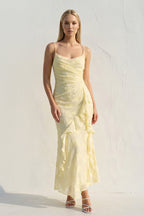 Robe midi jaune à volants - Harana