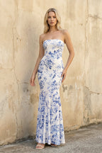 Robe longue bleu coupe sirène bustier - Harana