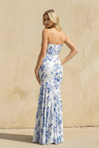 Robe longue bleu coupe sirène bustier - Harana