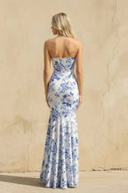 Robe longue bleu coupe sirène bustier - Harana