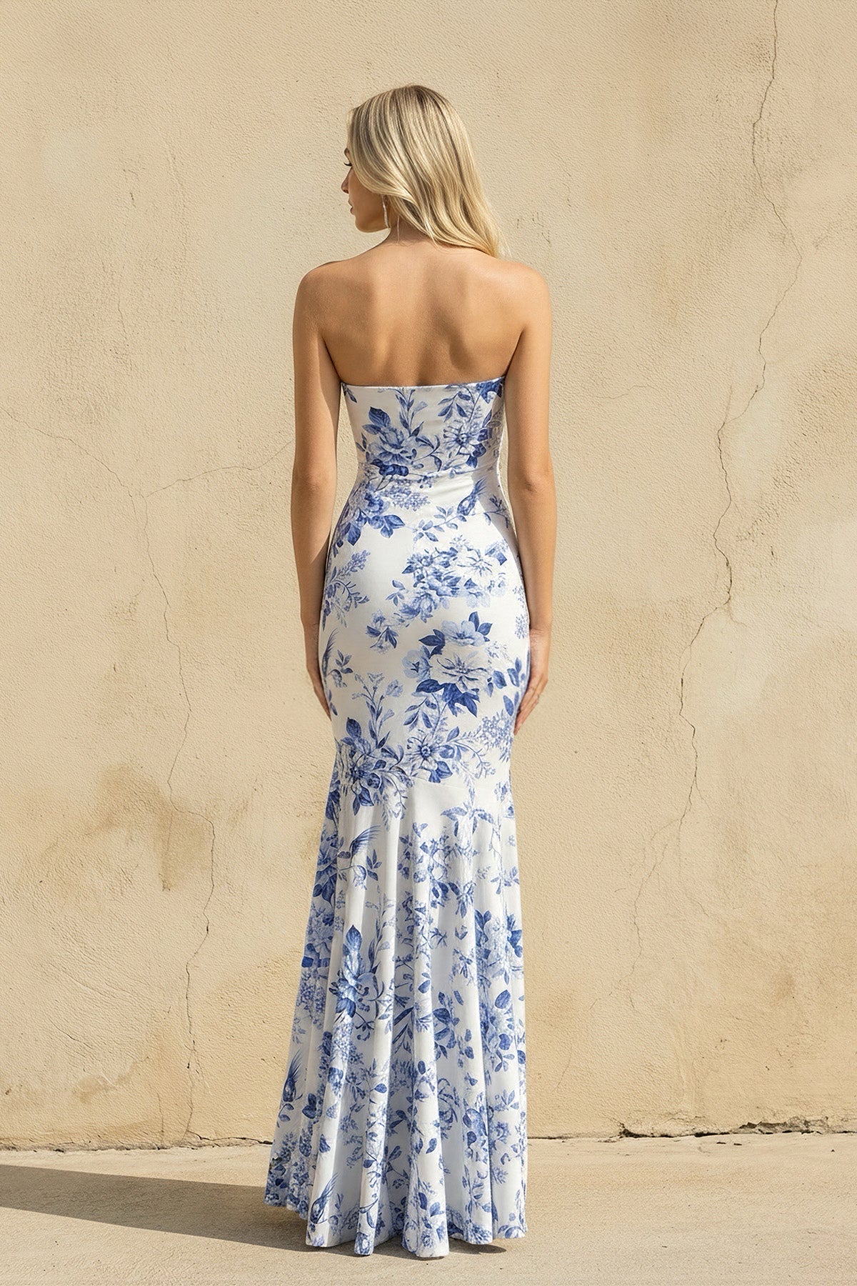 Robe longue bleu coupe sirène bustier - Harana