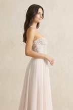 Robe demoiselle d’honneur pale blush longue sans manches à corset en mousseline - Harana