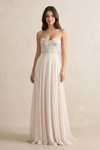 Robe demoiselle d’honneur pale blush longue sans manches à corset en mousseline - Harana