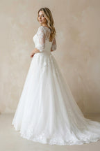 Robe de mariée blanc longue à dentelle en tulle - Harana