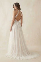 Robe de mariée ivoire trapèze en tulle dos nu sans manches - Harana