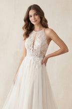 Robe de mariée ivoire trapèze en tulle dos nu sans manches - Harana