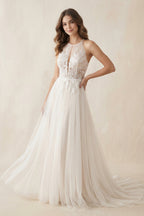 Robe de mariée ivoire trapèze en tulle dos nu sans manches - Harana