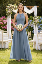 Robe demoiselle d’honneur neptune longue dos nu sans manches plissée - Harana