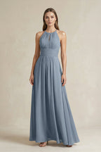 Robe demoiselle d’honneur neptune longue dos nu sans manches plissée - Harana