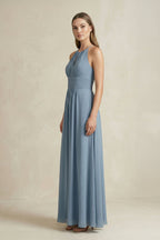 Robe demoiselle d’honneur neptune longue dos nu sans manches plissée - Harana