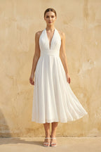 Robe de mariée blanche trapèze mousseline dos nu sans manches - Harana