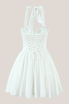 Robe blanche courte coupe trapèze à col licou avec corset - Harana