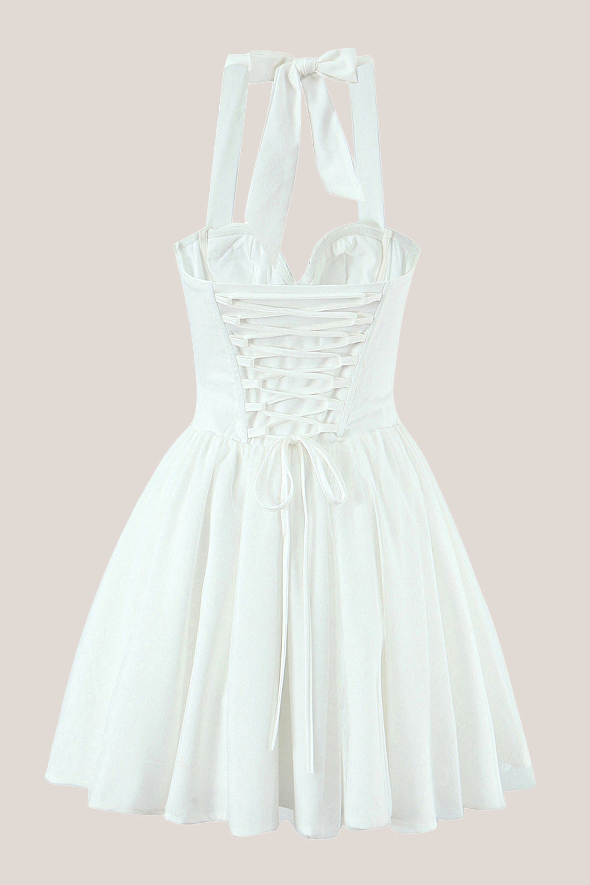 Robe blanche courte coupe trapèze à col licou avec corset - Harana